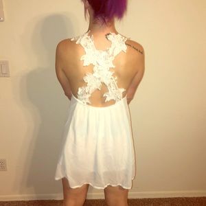 Open back lace dress mini white sun dress beach